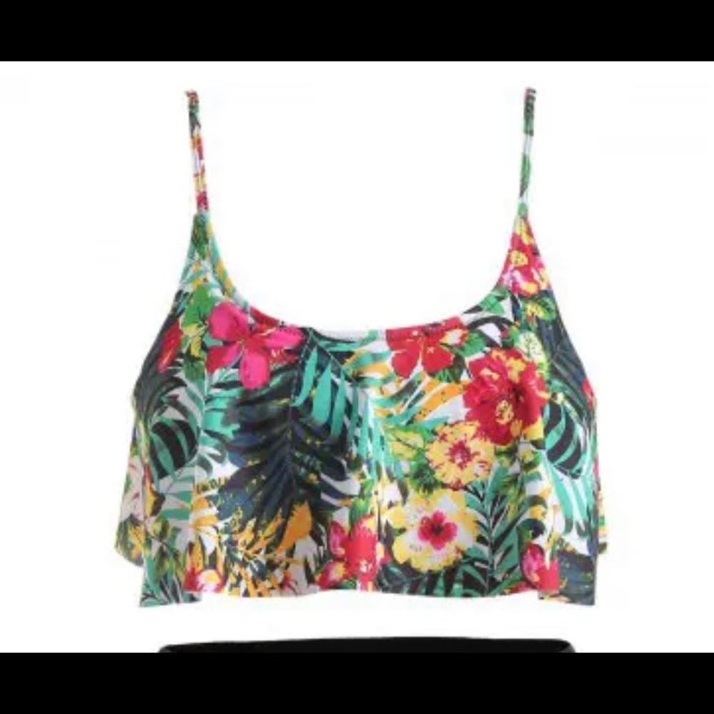 Rosegal ruffle tankini bikini top - floral 2x